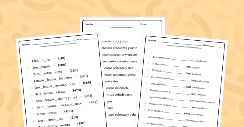 Ejercicios de Números en Español: Del 100 al 1000